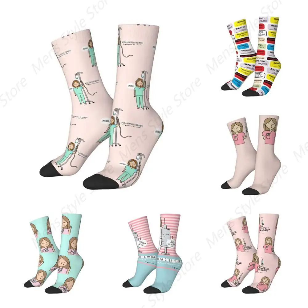 Fun Men's Baptism Of Nursing Student Dress Socks Unisex Breathbale Warm 3D Printing Medical Nurse Crew Socks