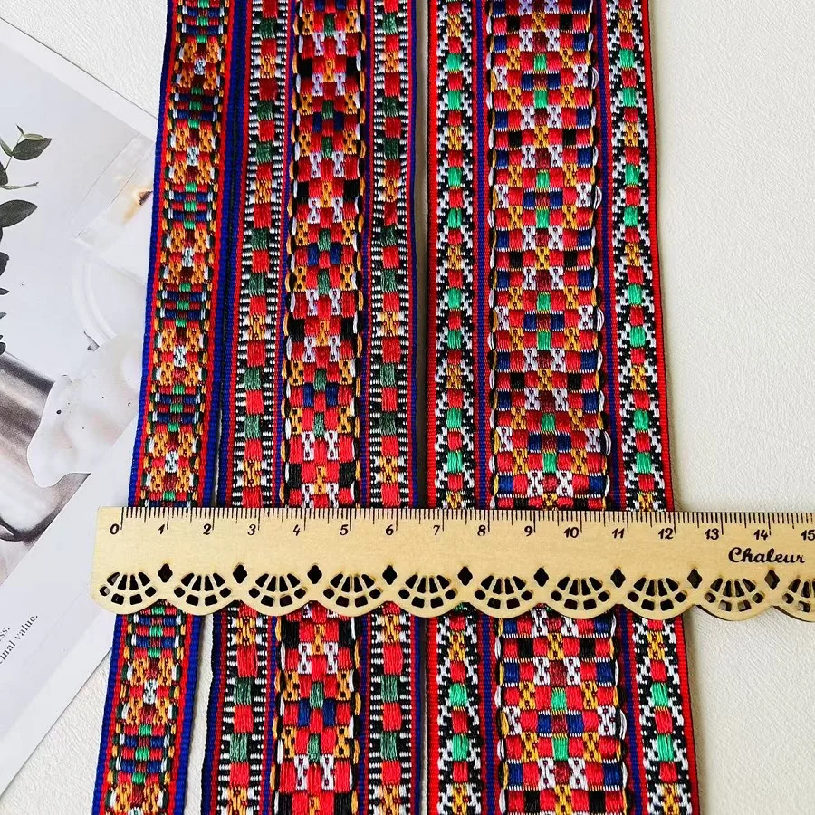 14.5 متر/وحدة واسعة حوالي 1.8-5.5 سنتيمتر المنسوجة الجاكار الشريط هندسية الزهور للملابس التبعي ZH-5854