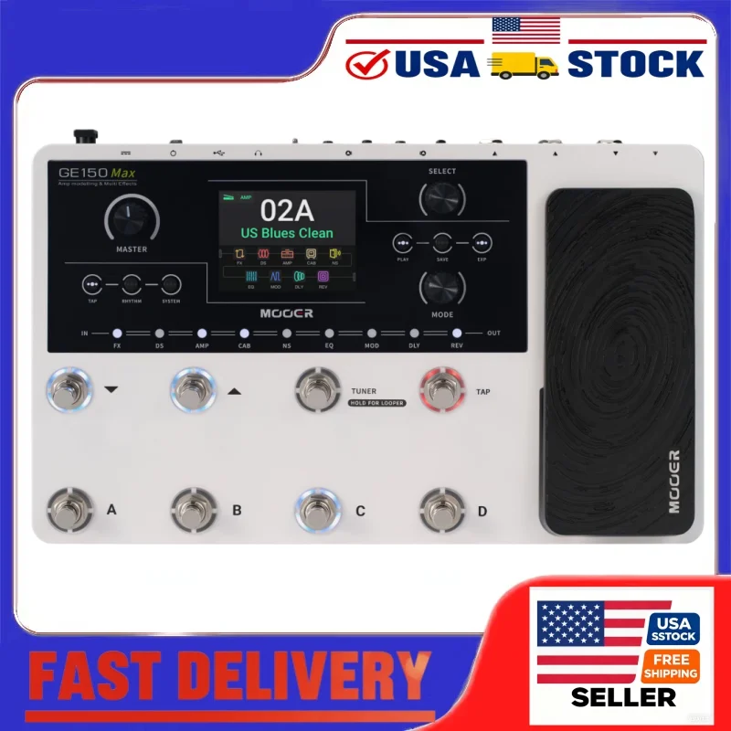 MOOER GE150 MAX Guitar Multi Effects Processor 55 Amp Models 8 Footswitches 3.5
