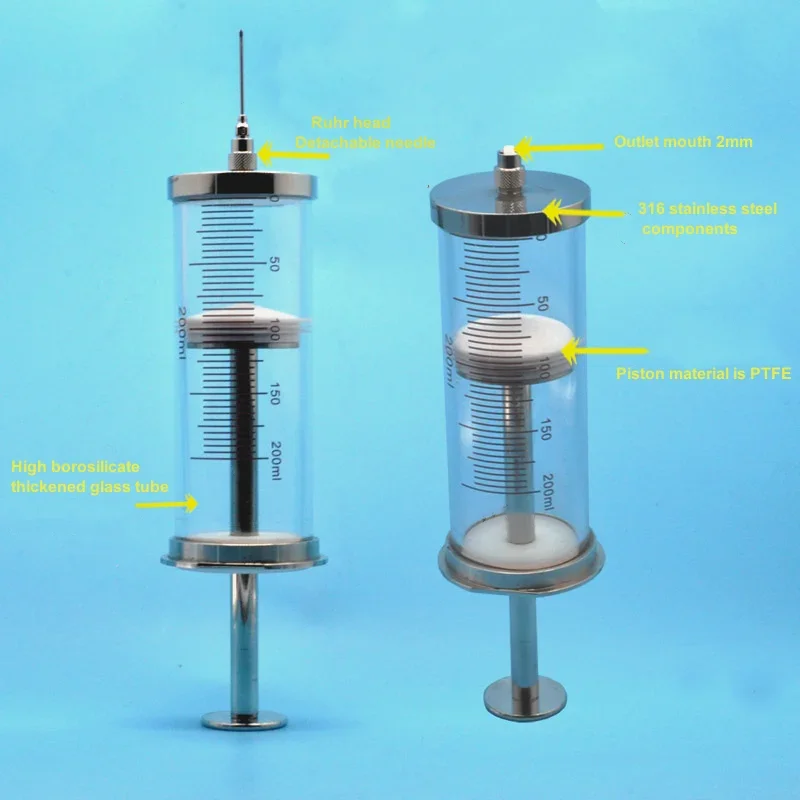 Large 200mL Syringe Gastight Airtight Precision Syringe Air Tightness Glass Syringe Pump Matching Sampler With PTFE Piston 200ml