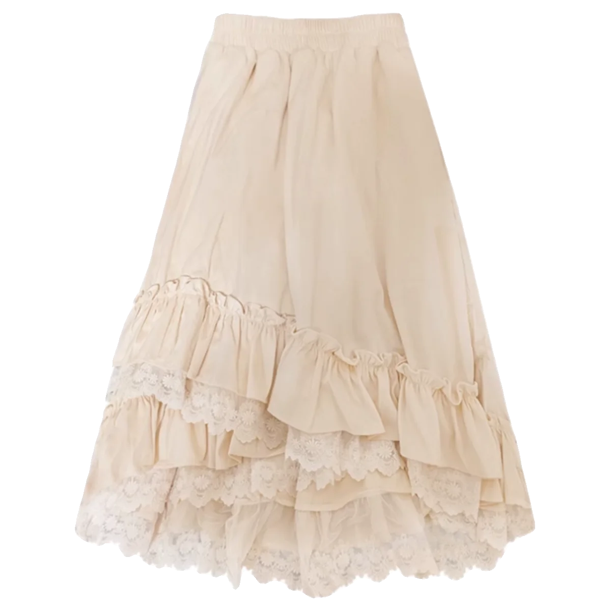 

Sweet Ballet Style Splicing Lace Ruffled Temperament Skirts Women's Autumn Winter Retro High Waist Fairy Big Swing Cake Skirt