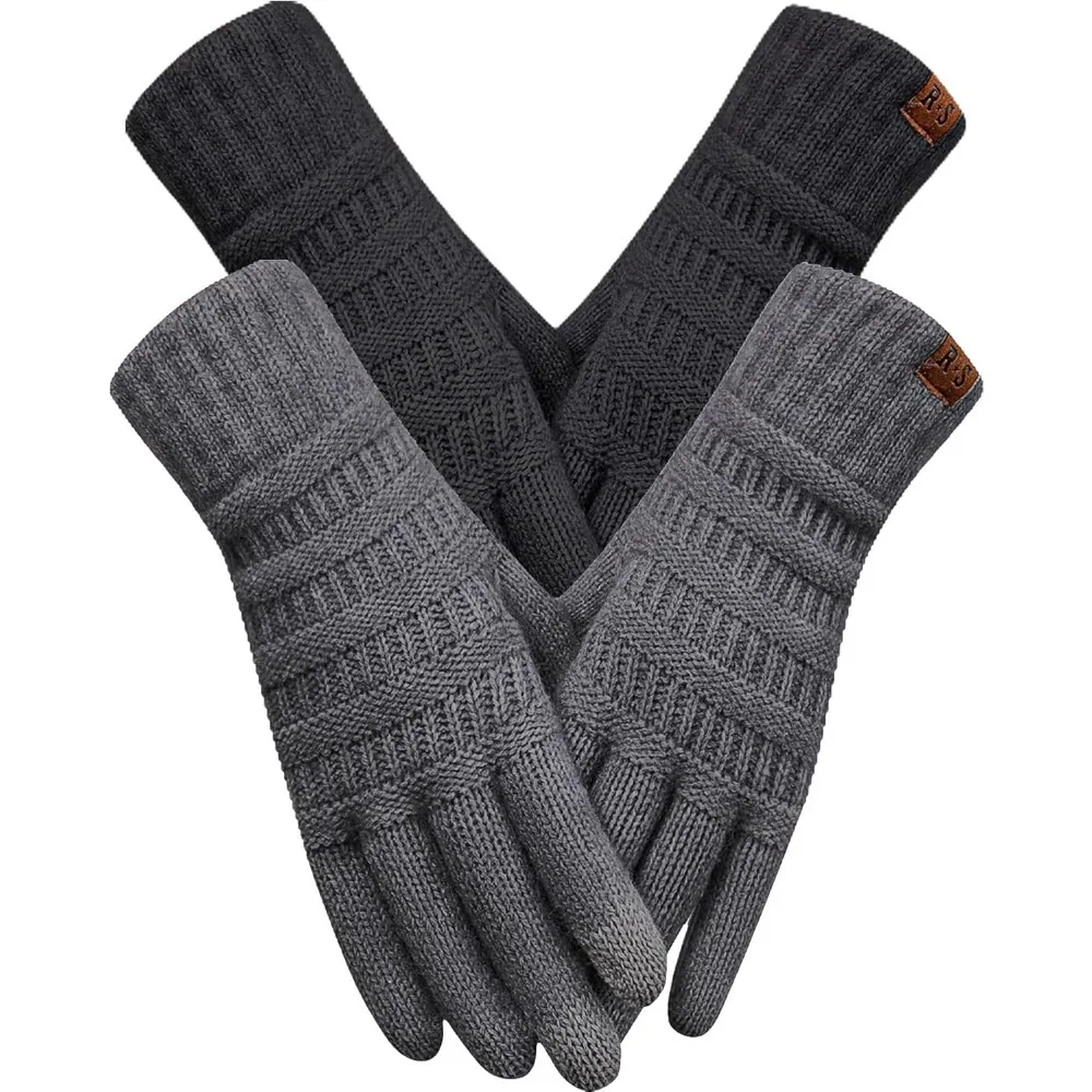 

2 пары зимних перчаток для женщин, теплые вязаные термоперчатки с сенсорным экраном для холодной погоды для пеших прогулок, вождения