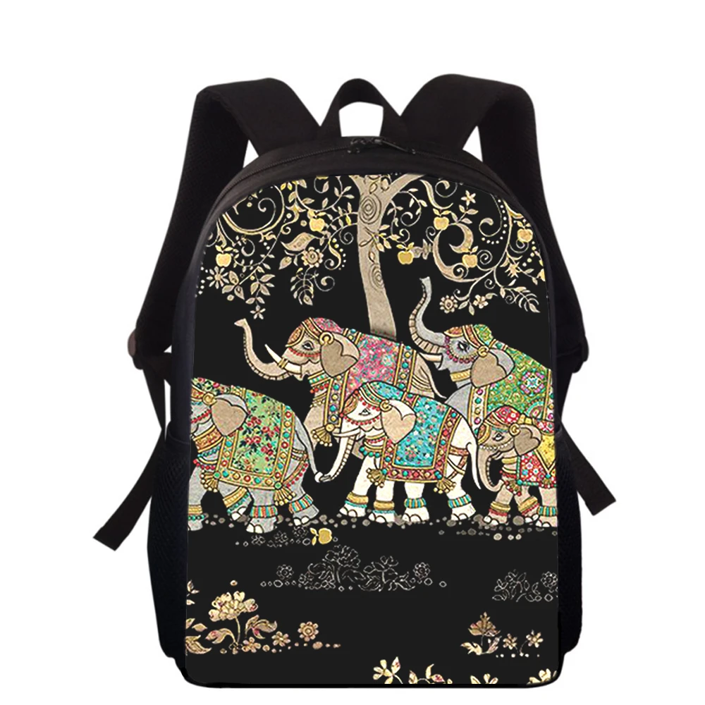 Ndian Animal Elephant art 15 "3D Print Kids Mochila Sacos de Escola Primária para Meninos Meninas Back Pack Estudantes School Book Bags