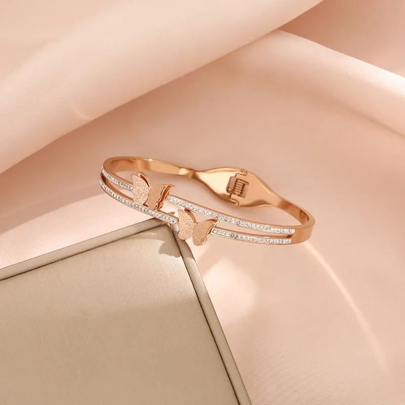 Fashionable and light luxury all-diamond children's bracelet, brand-new minimalist line double titanium steel bracelet accessory