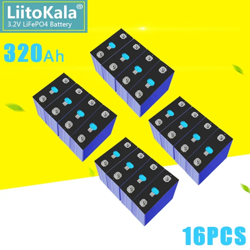 16PCS LiitoKala 3.2V 320Ah Lifepo4 Battery Cell Lithium Iron Phosphate Solar RV Grade A DIY 12V 24V 48V RV Boat Home Energy