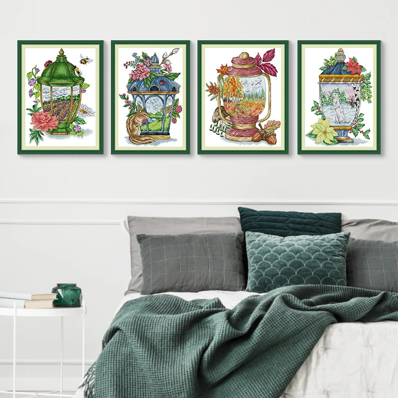 

Soulgift New Pre-Printed Cross Stitch Kit, Stamped 9CT/11CT/14CT/16CT DMC Threads, Embroidery Kit - Autumn Lanterns