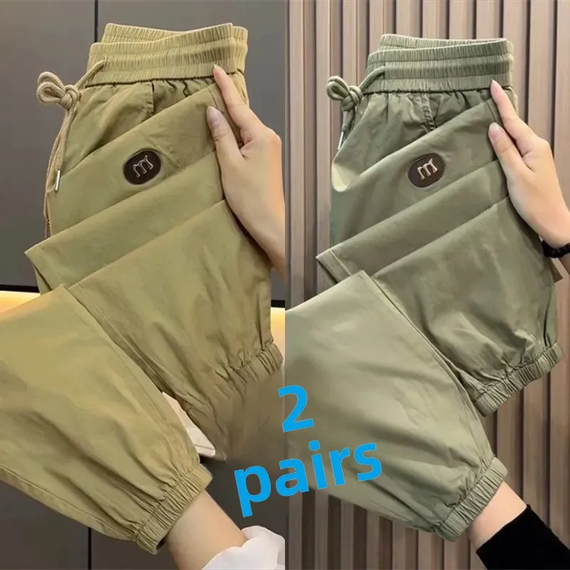 

Ice Silk Casual Pants Men's Summer Thin Workwear Trousers Harlan Qui Dry Sports Nine Points Loose Fit Harlan Sle Polyeste...