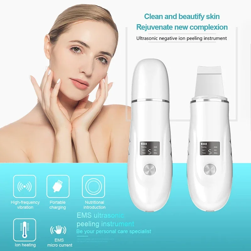 Ultrasonic Skin Scrubber Ance Pore Cleaner Peeling Blackhead Remover Deep Face Cleaning Ion Facial Shovel Facial Cleaning Device