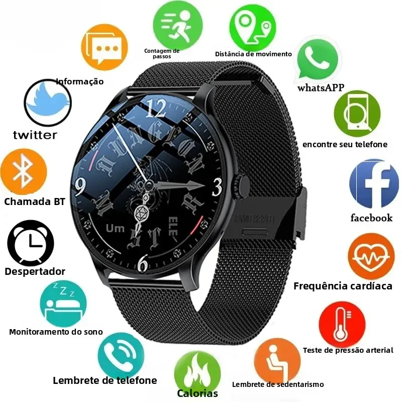 Relógio Inteligente Masculino com Chamada BT, Monitor de Frequência Cardíaca, Rastreador de Fitness, Relógios Esportivos para Mulheres, Compatível com IOS e Android 2026