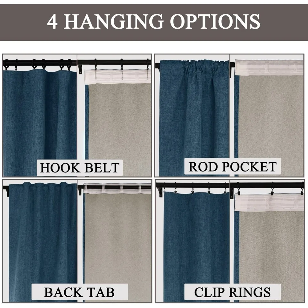 Fcosie Tall Faux Linen 100% Black Out Curtain 108 Length / 9 10 12 14 15 16 17 18 20 24ft Extra Long Blackout 4-in-1 Drape Rod P
