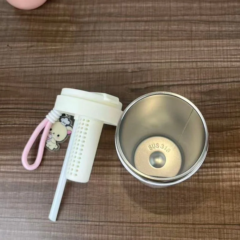 500Ml Cake Little Bear Print Korilakkuma Double Drink Coffee Cup with Lanyard Water Cup Fit Commuting Go To School Give A Gift