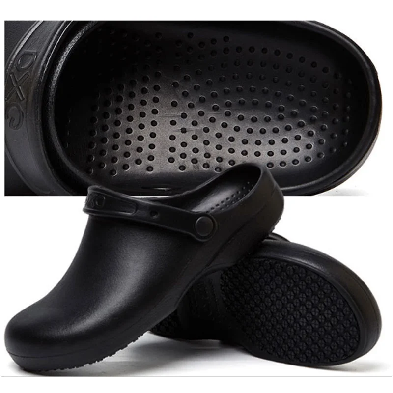 Cook Chef Work Shoes Non-slip Restaurant Shoes Men Sandals Kitchen Slip-on Black