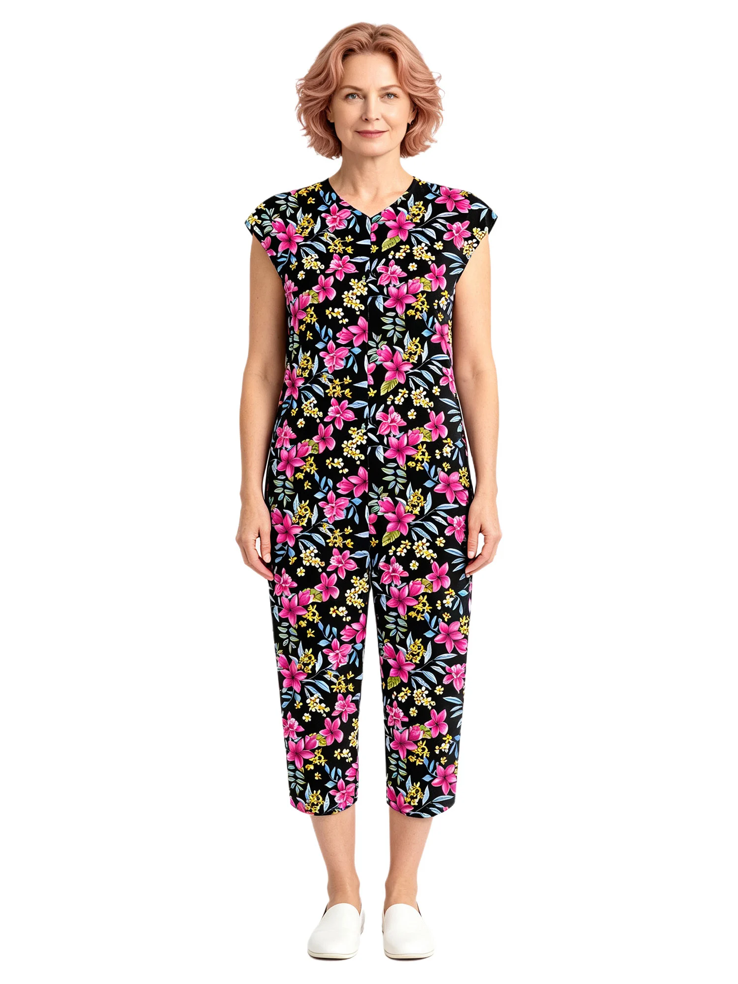 Women Special Needs Sleepwear Bodysuit V Neck Sleeveless Back Zip Breathable Soft for Nursing Home Hospital Incontinence