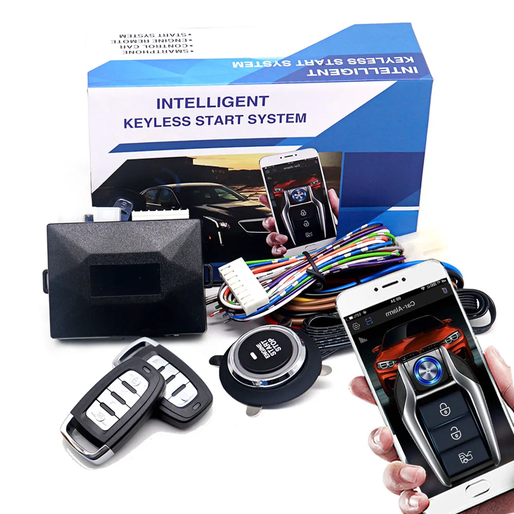 Universele Auto Alarm AutoStart Systeem APP Afstandsbediening Motor Ontsteking Kit Push One Button Start Stop Systeem Auto Accessoires