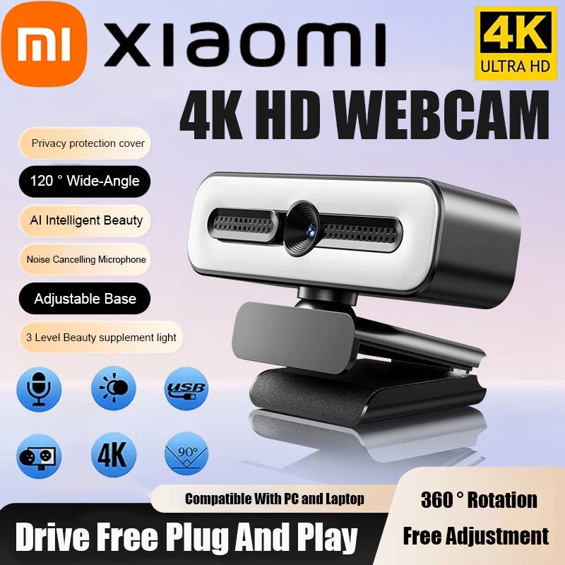 

Xiaomi Q19 4K Fill Light Webcam 2K Autofocus Beauty Filter Camera 1080P Full HD PC/Laptop Webcams With Microphone For Live 2025
