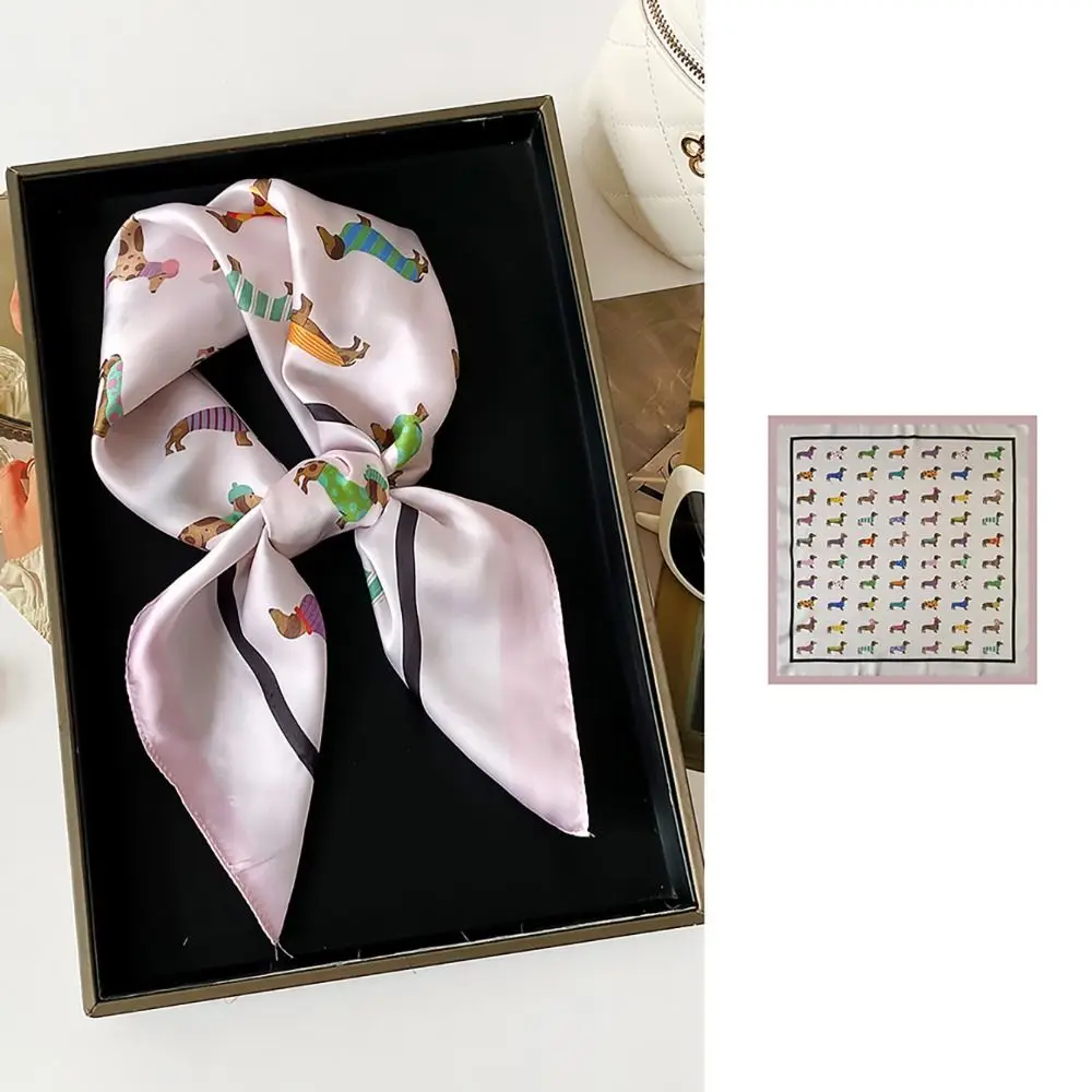 Printed Dachshund Print Print Scarf Y2K Geometric Shape Small Square Scarf Spicy Girls Headband Animal Printed Silk Scarf