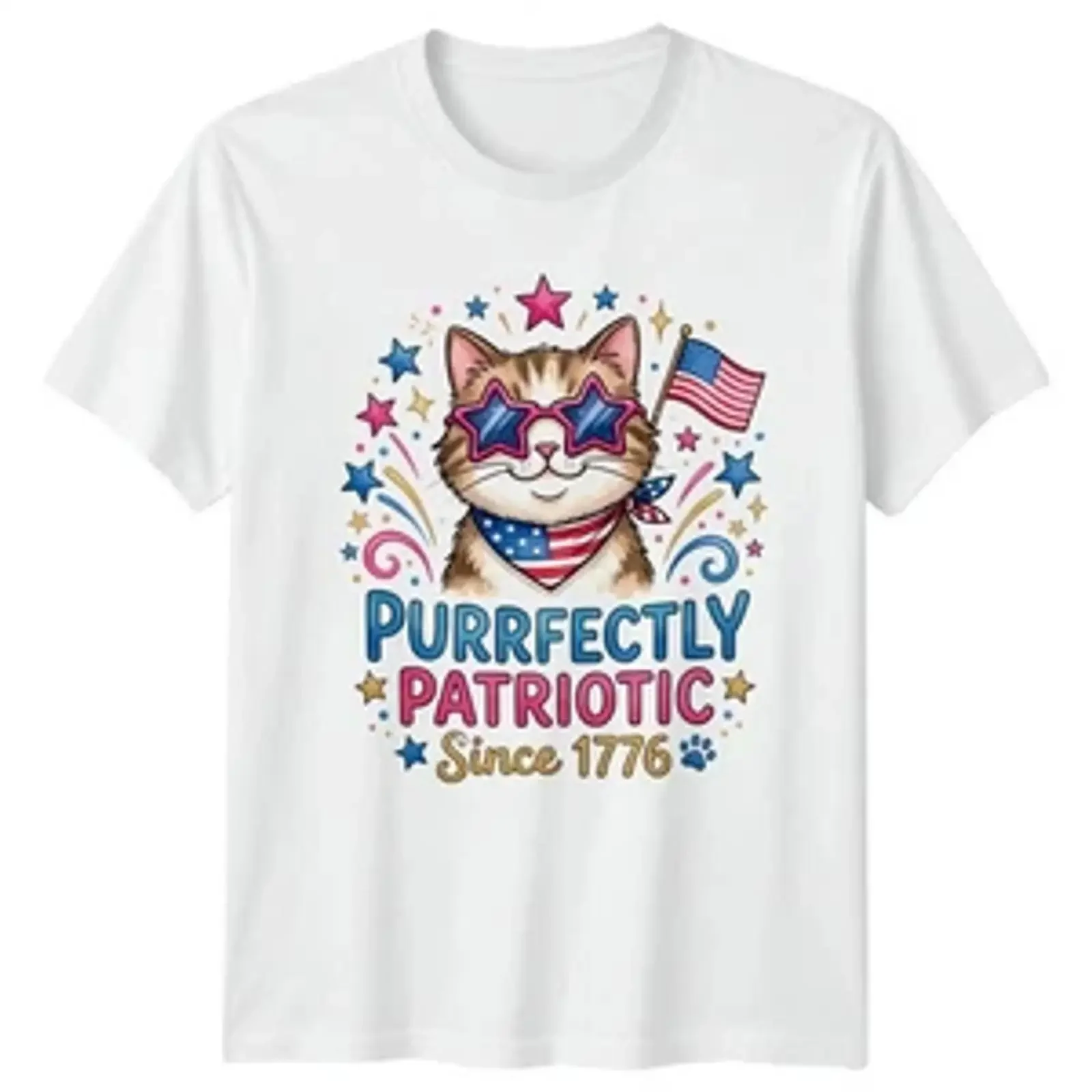 Purrfectly Patriotic Since 1776 T Shirt 4 Juli Katze Geschenk für Sie und Ihn vintage Washed streetwear homme Slightly fashion