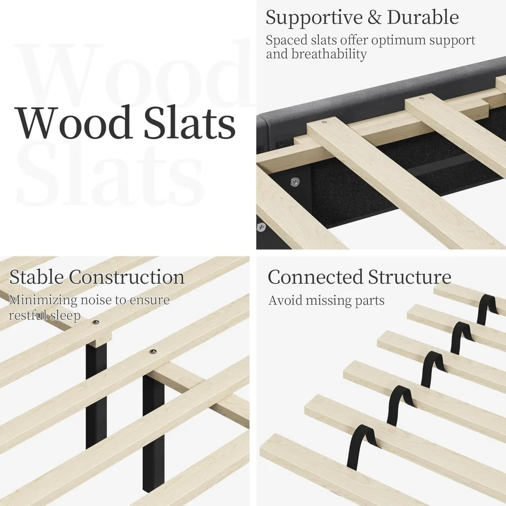 Cama con plataforma cubierta de terciopelo con cabecero curvo: estructura de cama de madera ajustable en altura y silenciosa