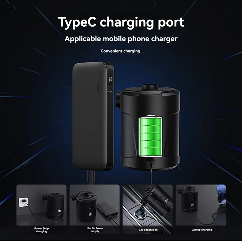 Bomba de aire eléctrica con carga USB, Mini inflador de 5200Mah, 4300Pa, 3 boquillas para cojines inflables, camas de aire