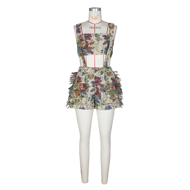 Shorts conjunto de calças femininas conjuntos de duas peças conjuntos de correspondência sem alças impressão floral sexy topos calças curtas borla cintura alta y2k streetwear