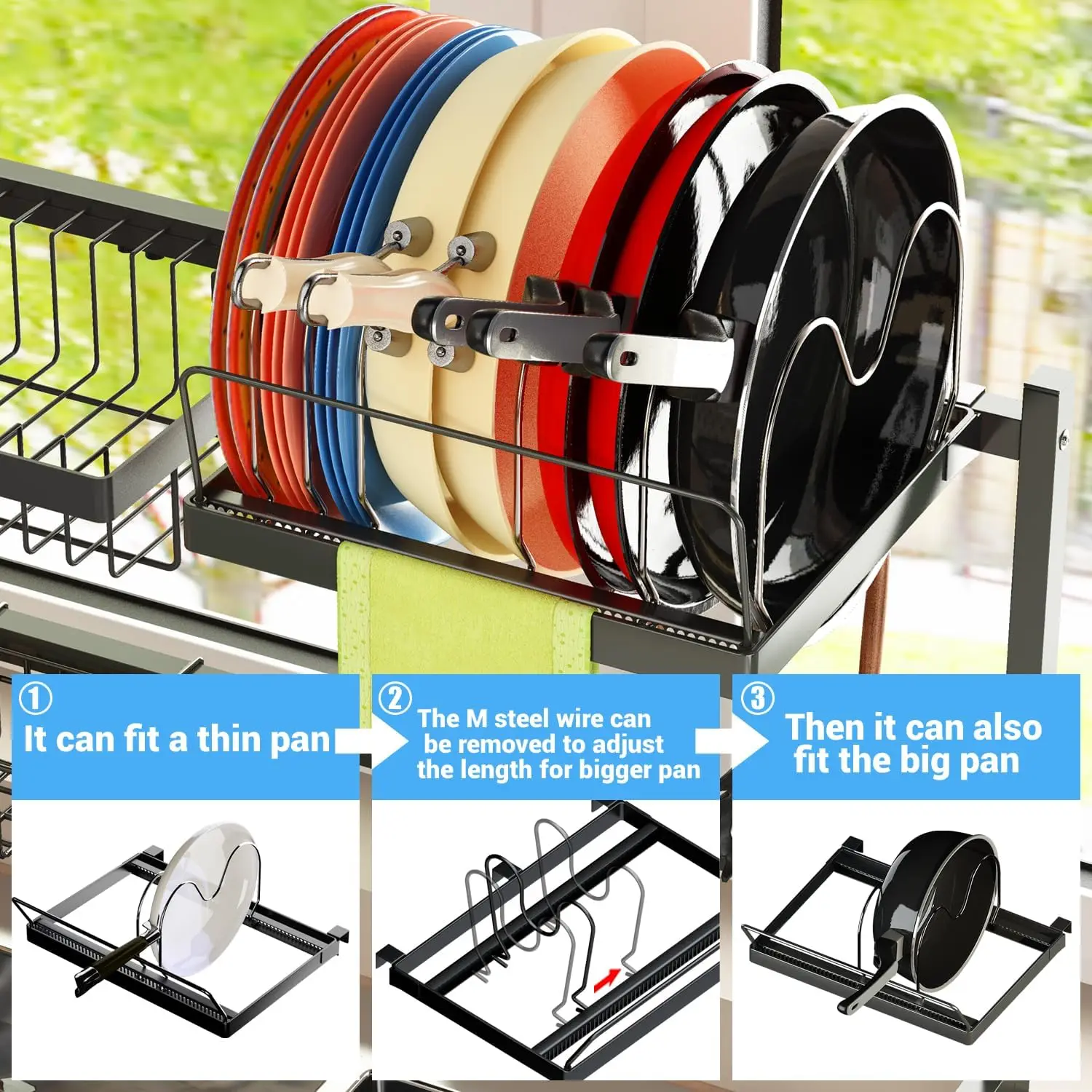 Over Sink Dish Drying Rack (Expandable Height/Length) Snap-On Design Large Dish Draine Storage Counter Organizer