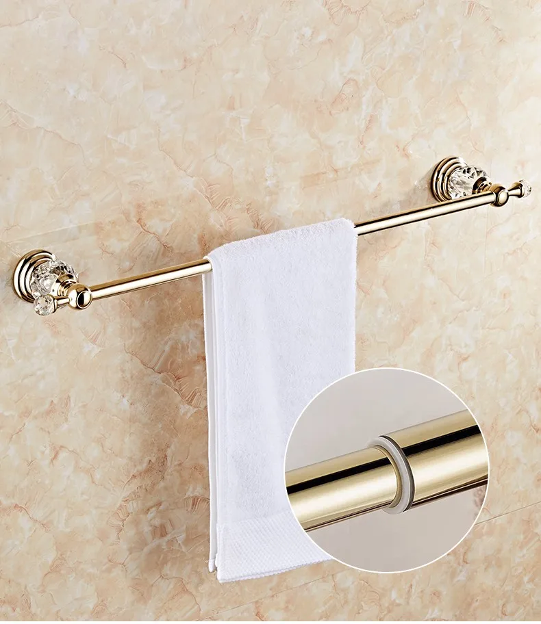 Crystal Bathroom Accessories set Golden 4 pieces set towel bar Robe Hook Towel Ring Toilet Paper Holder Bathroom Hardware