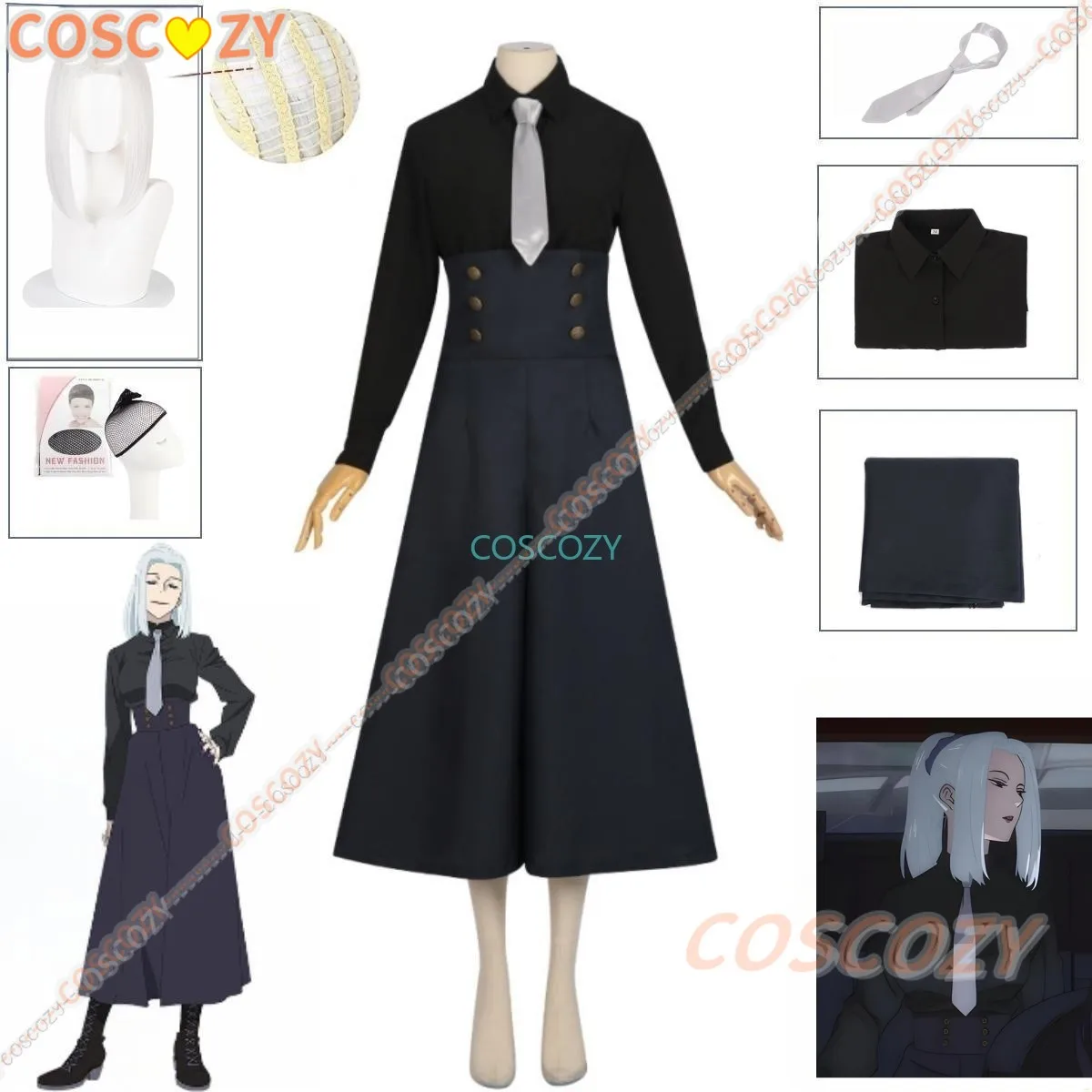 Traje de Cosplay de Jujutsu Kaisen Season 2 Mei, peluca, uniforme de Anime, camisa, pantalones, corbata, trajes de Halloween