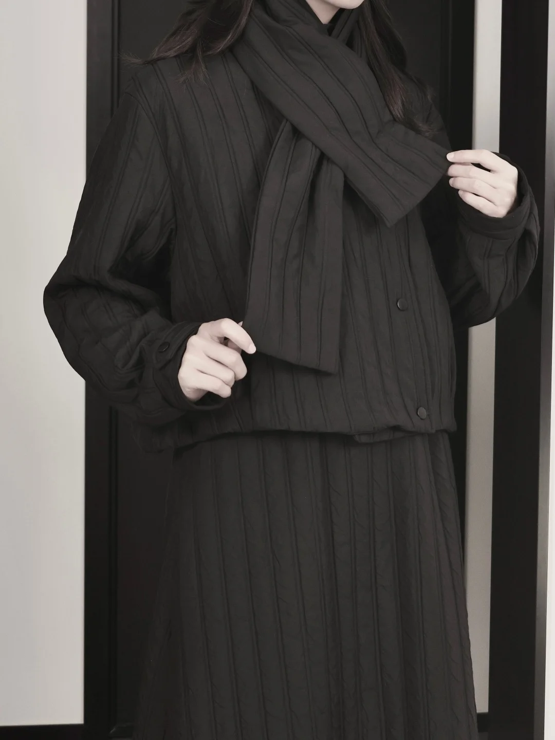 

k Sle ort Cotton Jaet Women's Autumn Winter Thiened Casual Design Unconal Striped Cotton Clothes Coat