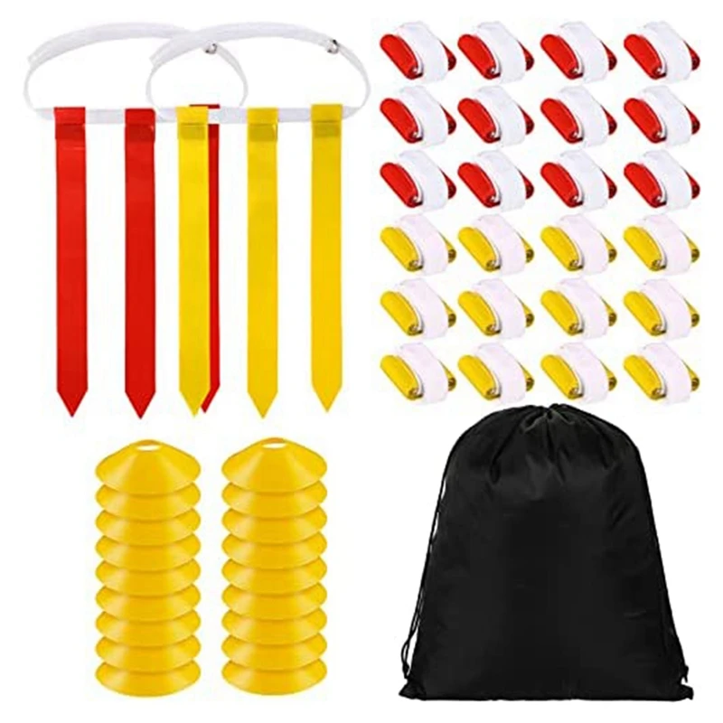 24 Players Flag Football Belts And Flags Set,Includes 24 Belt,72 Flags 18 Cones With Carrying Bag For Teens Training