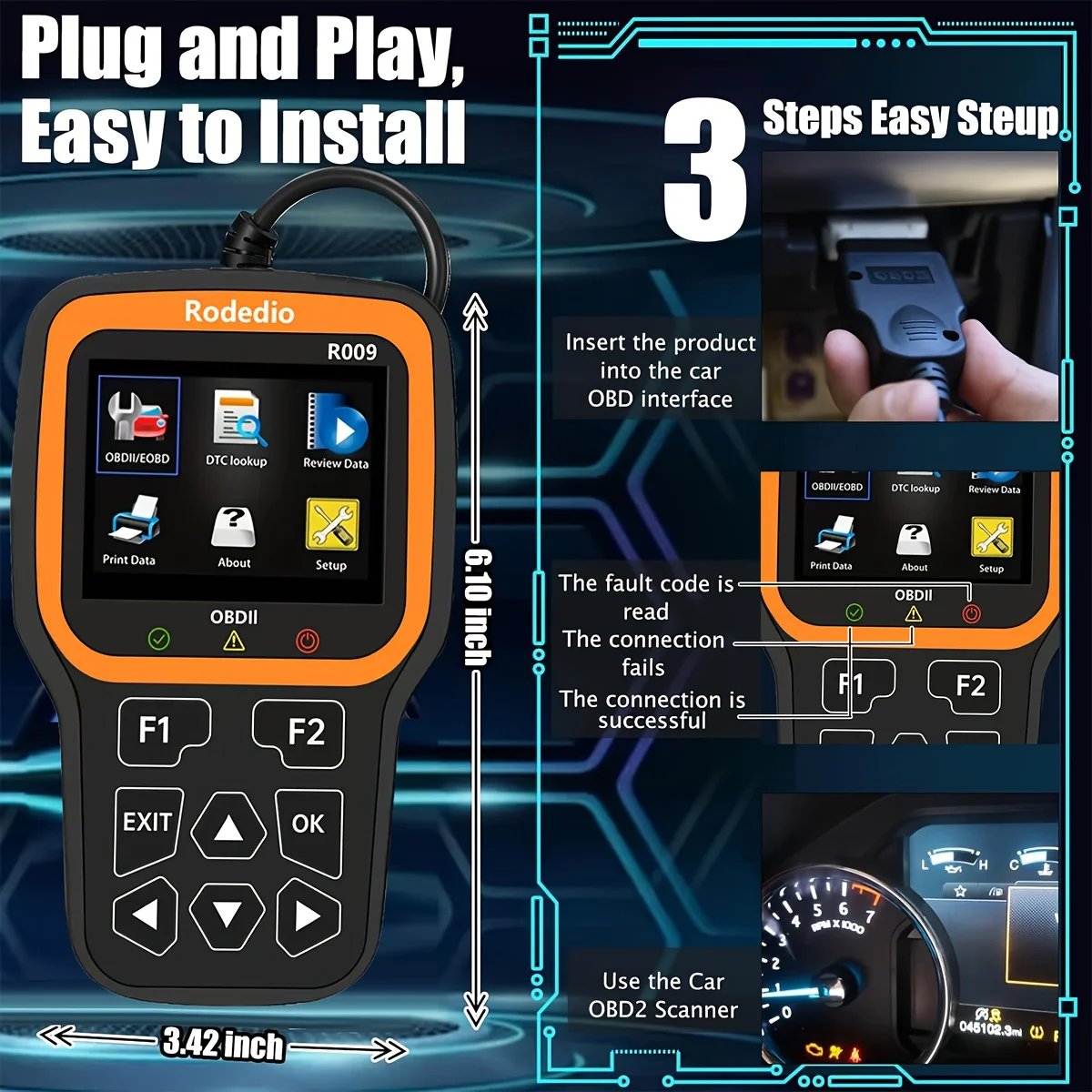 الماسح الضوئي OBD2 - أداة تشخيص السيارة وقارئ الرمز لجميع مركبات OBDII، واجهة سهلة الاستخدام، وأداء موثوق