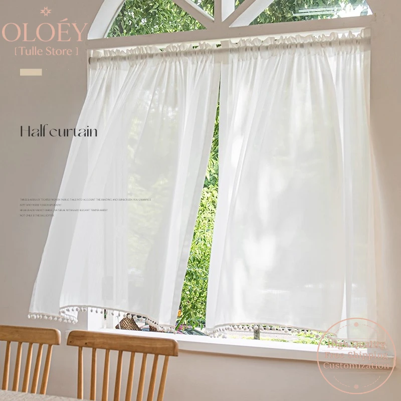 

French Lace Sheer Curtains for Bedroom American Bay Window Living Room Door Partition Kitchen Half Short Tulle Drapes Boho Chic