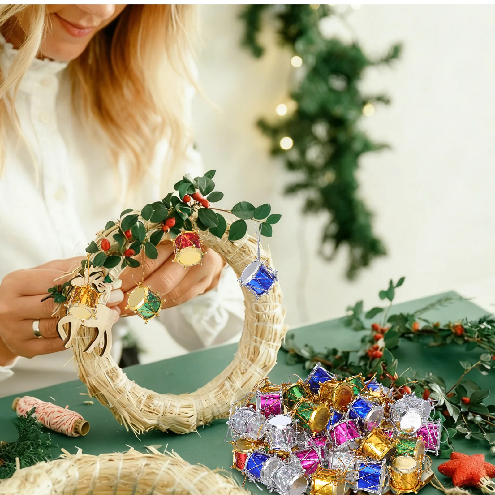 

60 Pcs Christmas Decorations Drum Hanging Party Ornament Bulk Home Ornaments Pendants