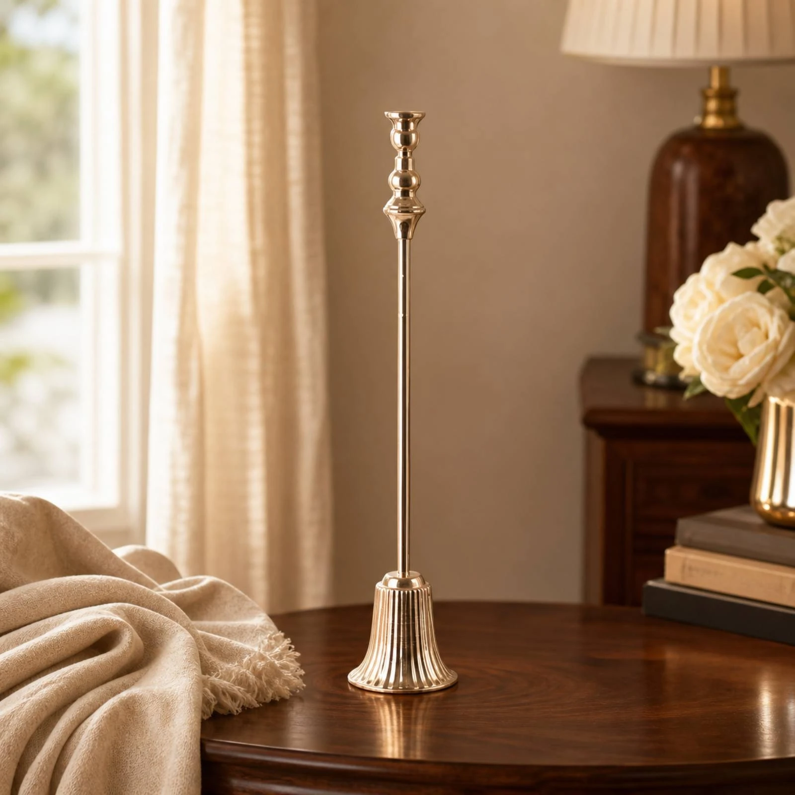 Tall Gold Candlestick with Weighted Base Elegant Fluted Base Candlestick Taper Candle Holder Decorative for Home Decor