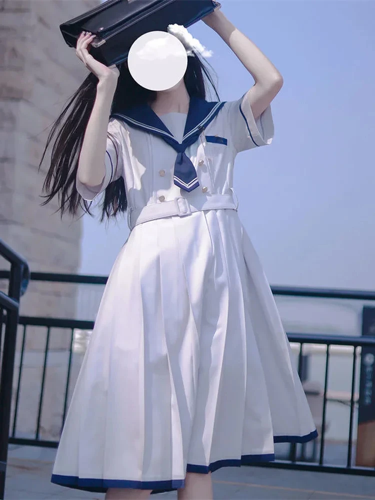 KOSAHIKI Preppy Sweet Woman Dress Sailor Collar Kawaii Vestidos Female Robe Lolita Dresses Summer Cute Women\'s JK Kobieta