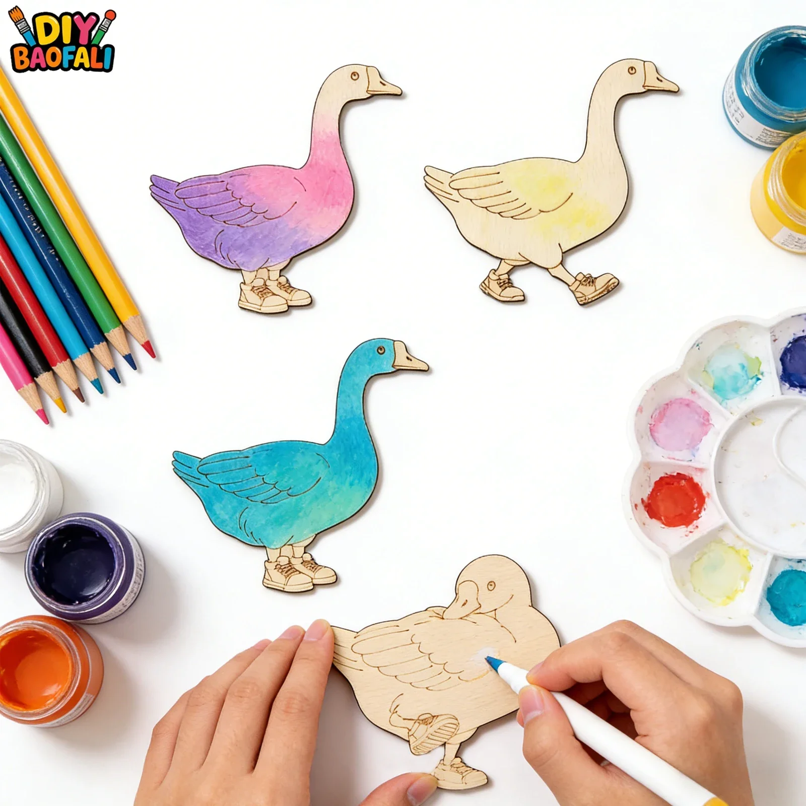 20pcs Unfinished Wooden Craft Set 4-Types Goose Ornaments Wooden Craft Kit for Wooden Ornaments,DIY Craft Painting Home Decor view 4