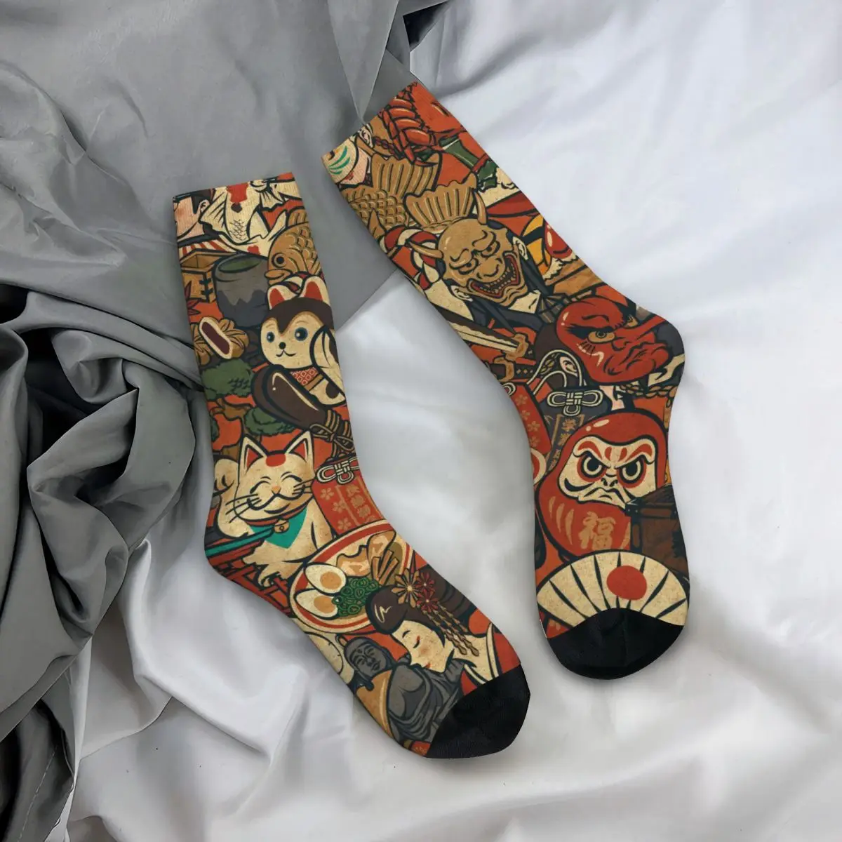 Funny Men\'s Socks Japan Art Vintage Japanese Style Street Style Novelty Crew Sock Gift Pattern Printed