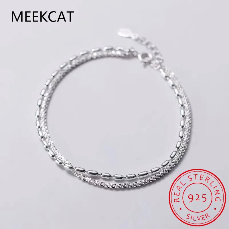 New 925 Sterling Silver Double Layer Bracelet Chain Style Simple Style Charm Bracelet Women\'s Birthday Gift Premium Jewelry