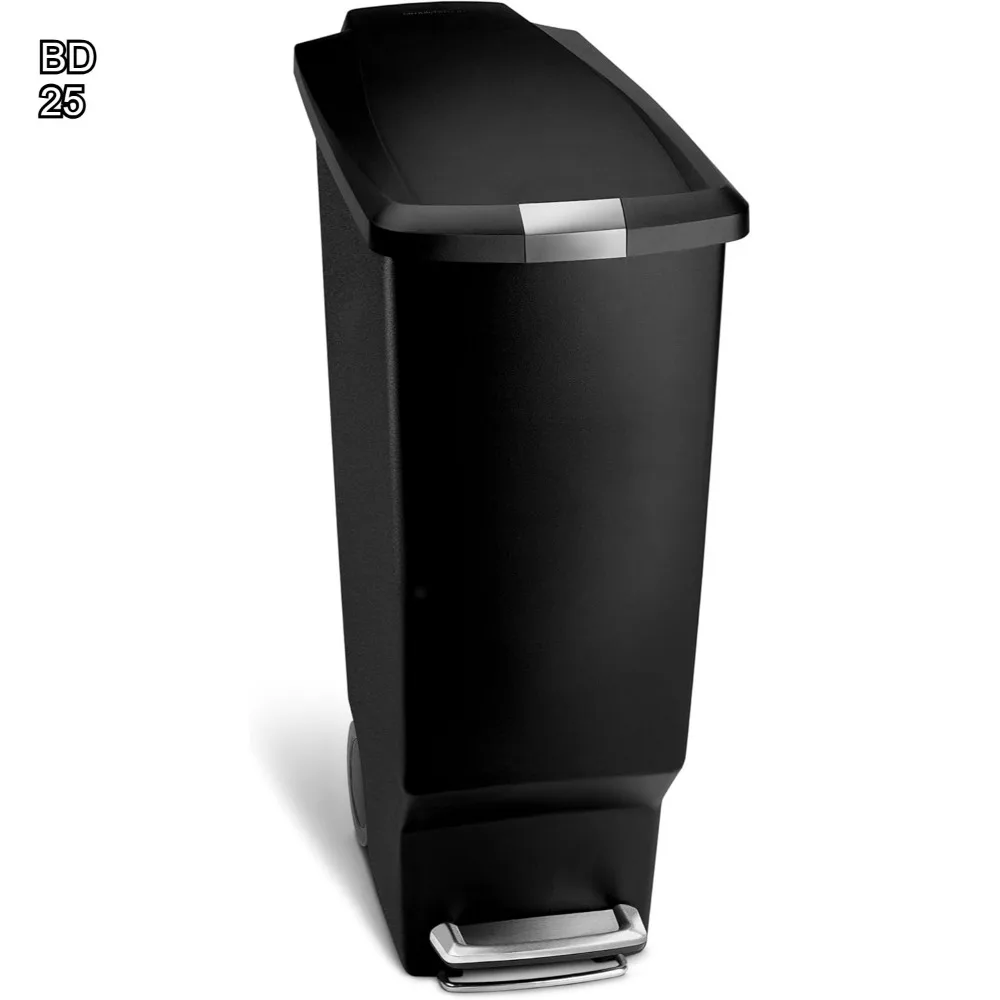

Мусорное ведро для кухни 40 л, тонкое, с бесшумной крышкой, замком и колесами - черное