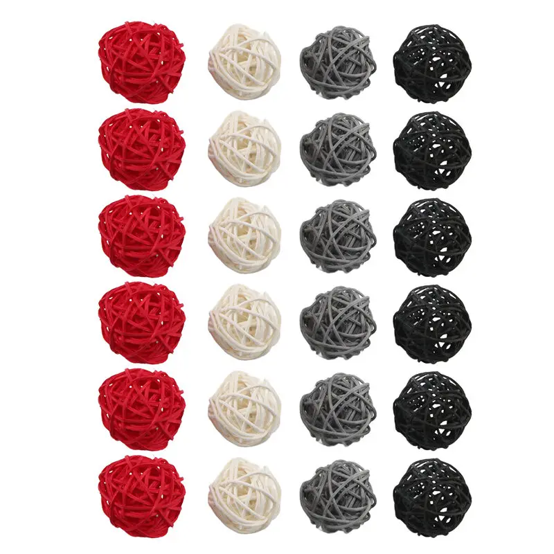 A21I-2 Inch Rattan Balls Decorative For Home Decor DIY Filler Ornament Wedding Table Decoration(Black, Grey, Red, White)