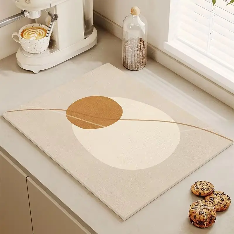 Geometric Line Tableware Drain Mat, Absorbent and Quick-Drying Countertop Mat, Coffee Table Mat, Home Decor