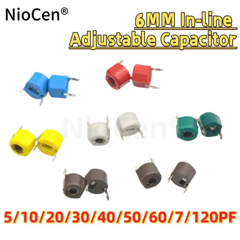 

(10PCS)Adjustable capacitor plastic sealed 6mm adjustable fine tuning capacitor 5PF 10PF 20PF 30PF 40PF 50-120PF