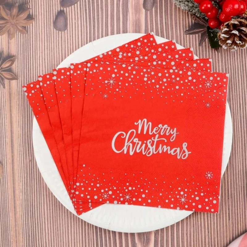 20 قطعة 33 سنتيمتر 2 طبقة عيد الميلاد الأحمر المطبوعة المناديل جو الحفلات ورق زينة اللوحة الإبداعية ورقة DIY Decoupage ورقة