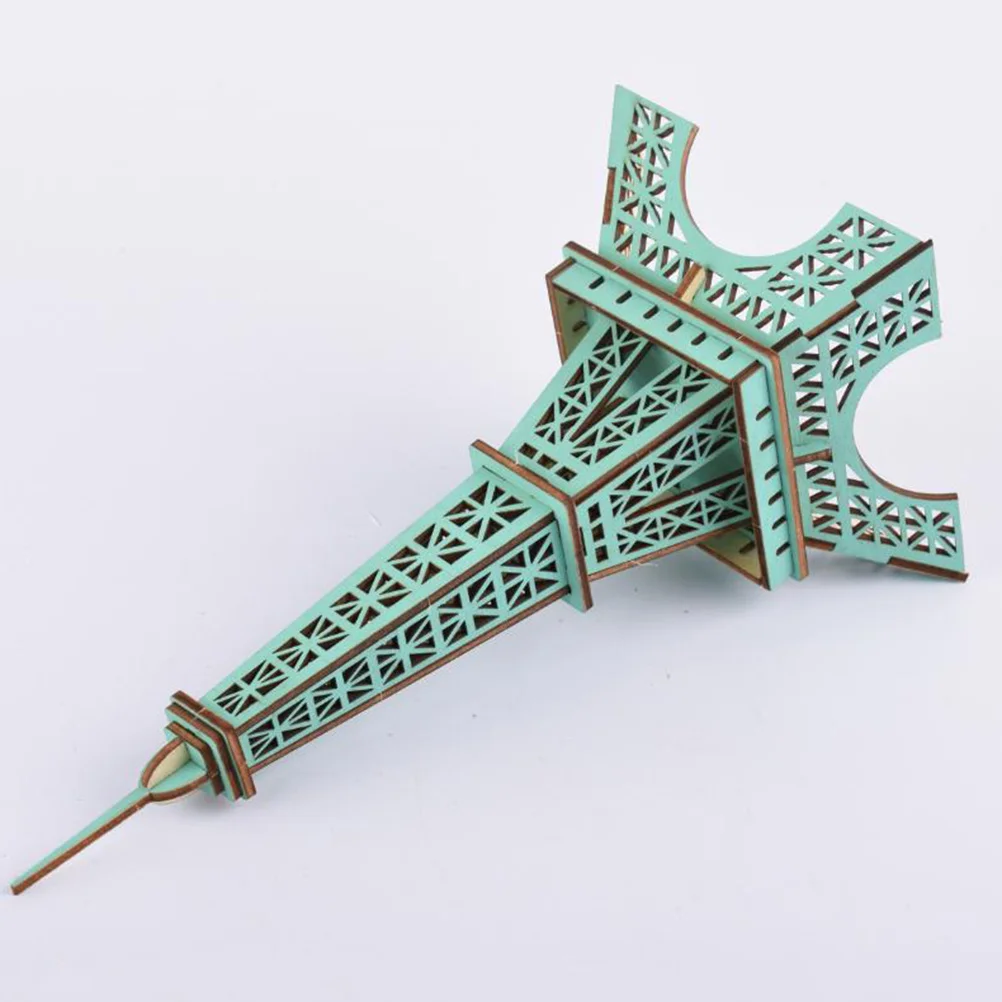 Green 3D Wooden Eiffel Tower Puzzle DIY Brain Teaser for Kids Educational Building Game Improve Creativity Office Shelf Display