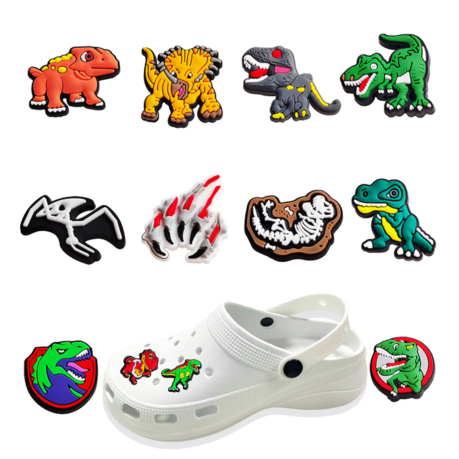 Dinosaur ManCartoon Series for Kids, Encantos de Sapato, Acessórios, Decoração DIY, Clog Clássico, Presentes, 17 Pcs