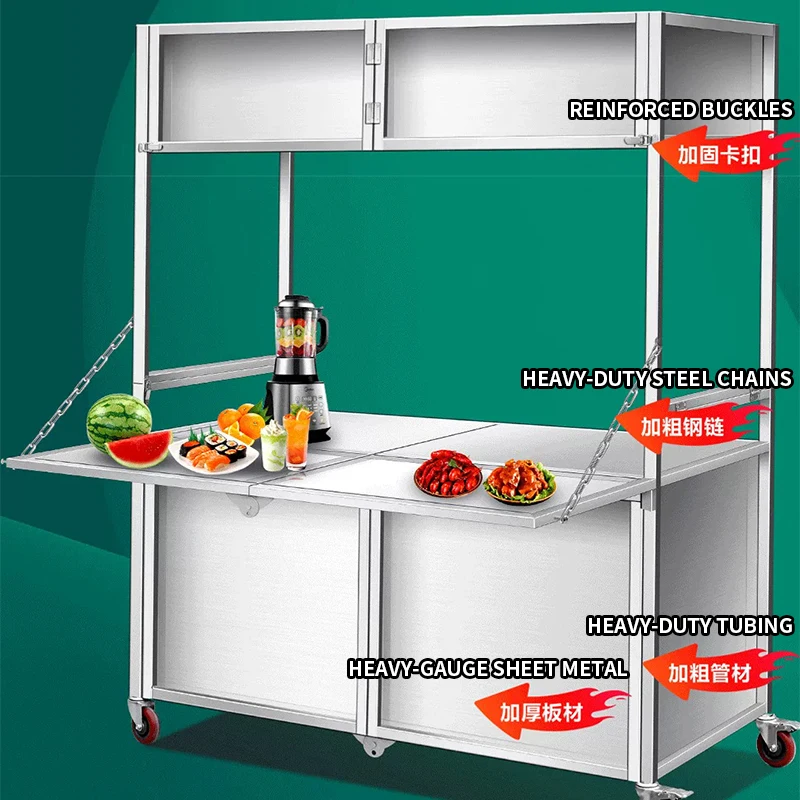 

Outdoor Folding Food Cart, Stainless Steel Stall, Folding Multi-Purpose Cart, Snack Cart, Amusement Park Vending Car(Customized)