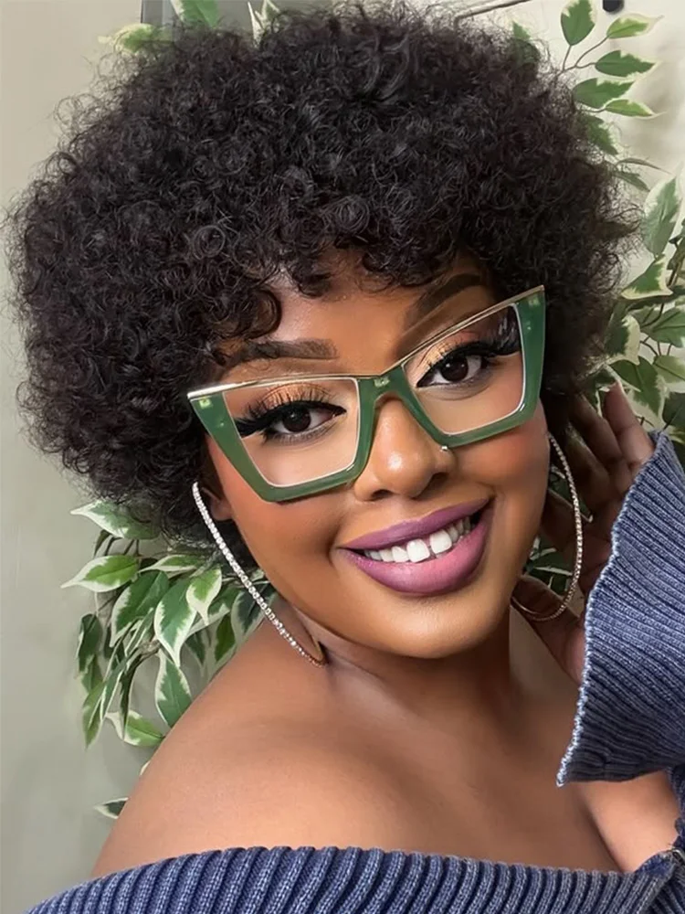 

Lekker Black 100% Human Hair Wigs Short Pixie Cut Afro Curly Bob For Women Brazilian Remy Hair Full Machine Made Clearance Cheap