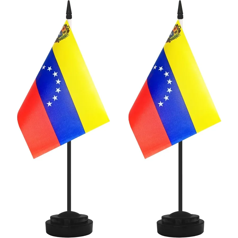 

2 Pack Venezuela Desk Flag Set Venezuelan Desktop Small Miniature Table Office Flag with 12 Black Pole and Black Base Offices C