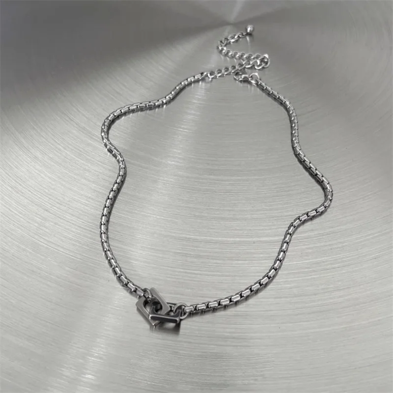 Trend Double Block Lock Necklace For Man Woman Titanium Steel Simple Pendant Collar Chain New Unisex Jewelry Wholesale