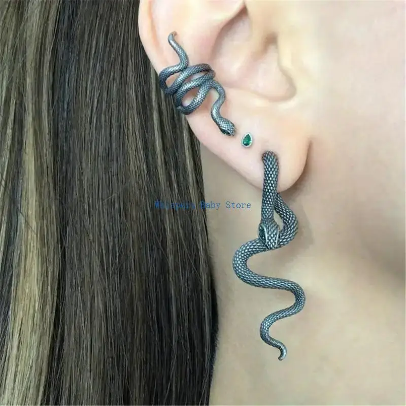 U90E 3 Pairs Fashionable Snake Earrings Set Detachable Designs Comfortable Ear Pin