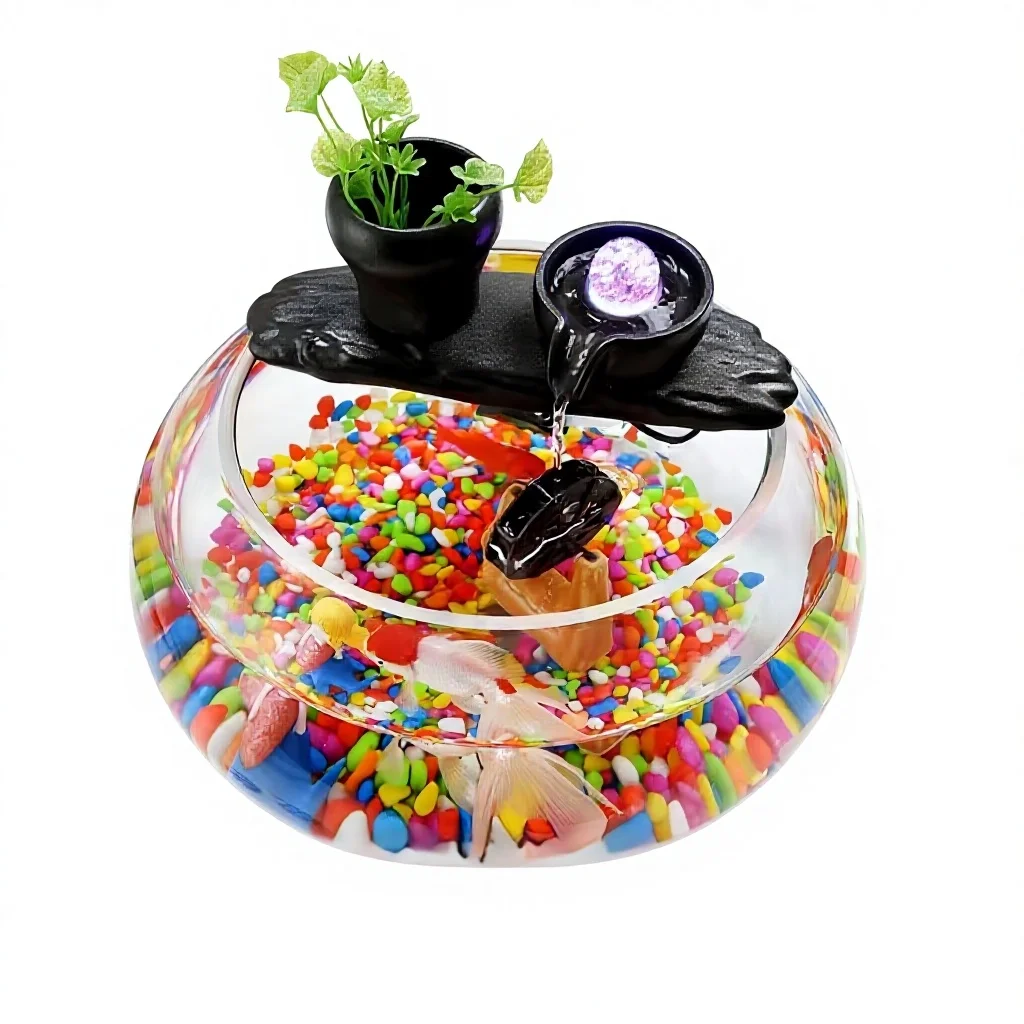 Creative transparent glass round claw fish tank large thickened goldfish small desktop living room turtle tank hydroponics